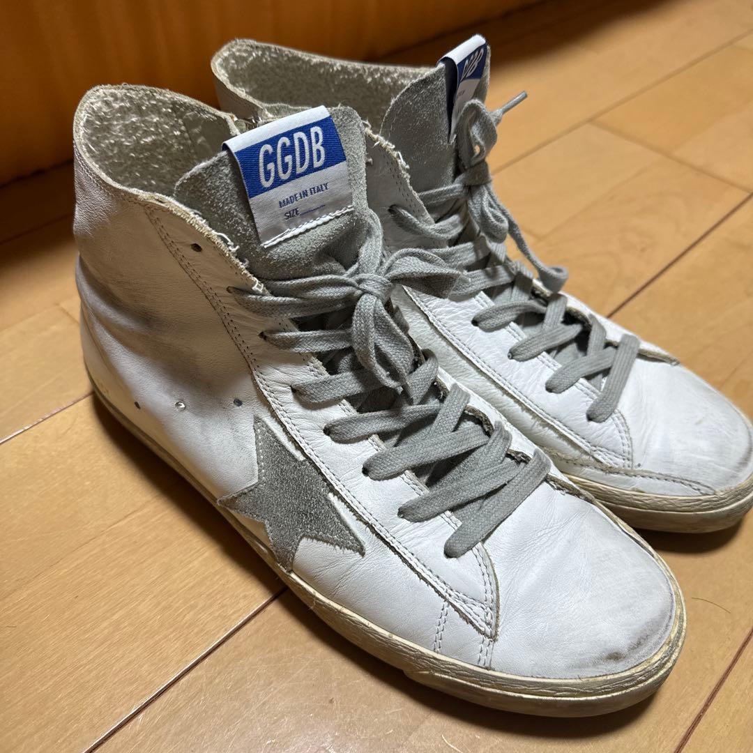 靴 GOLDEN  FRANCY 41 Women's Francy in white suede with black leather star and silver