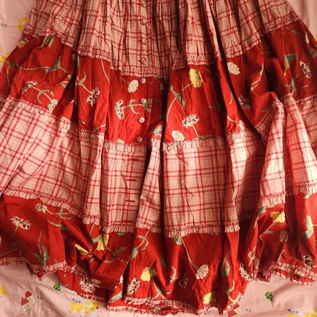 PINK HOUSE ピンクハウス 金子功 吊りスカート 5段ティアード 赤