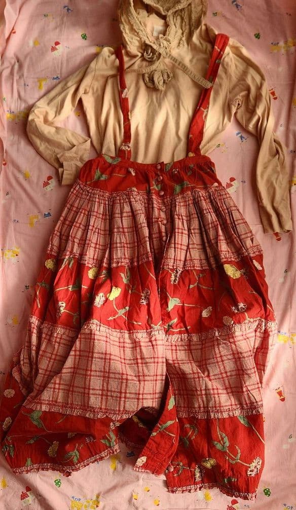 PINK HOUSE ピンクハウス 金子功 吊りスカート 5段ティアード 赤