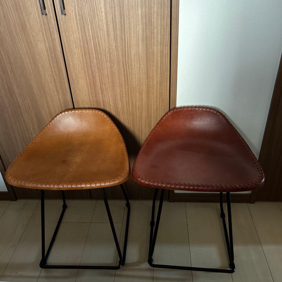 本革張りスツール 椅子2脚セット