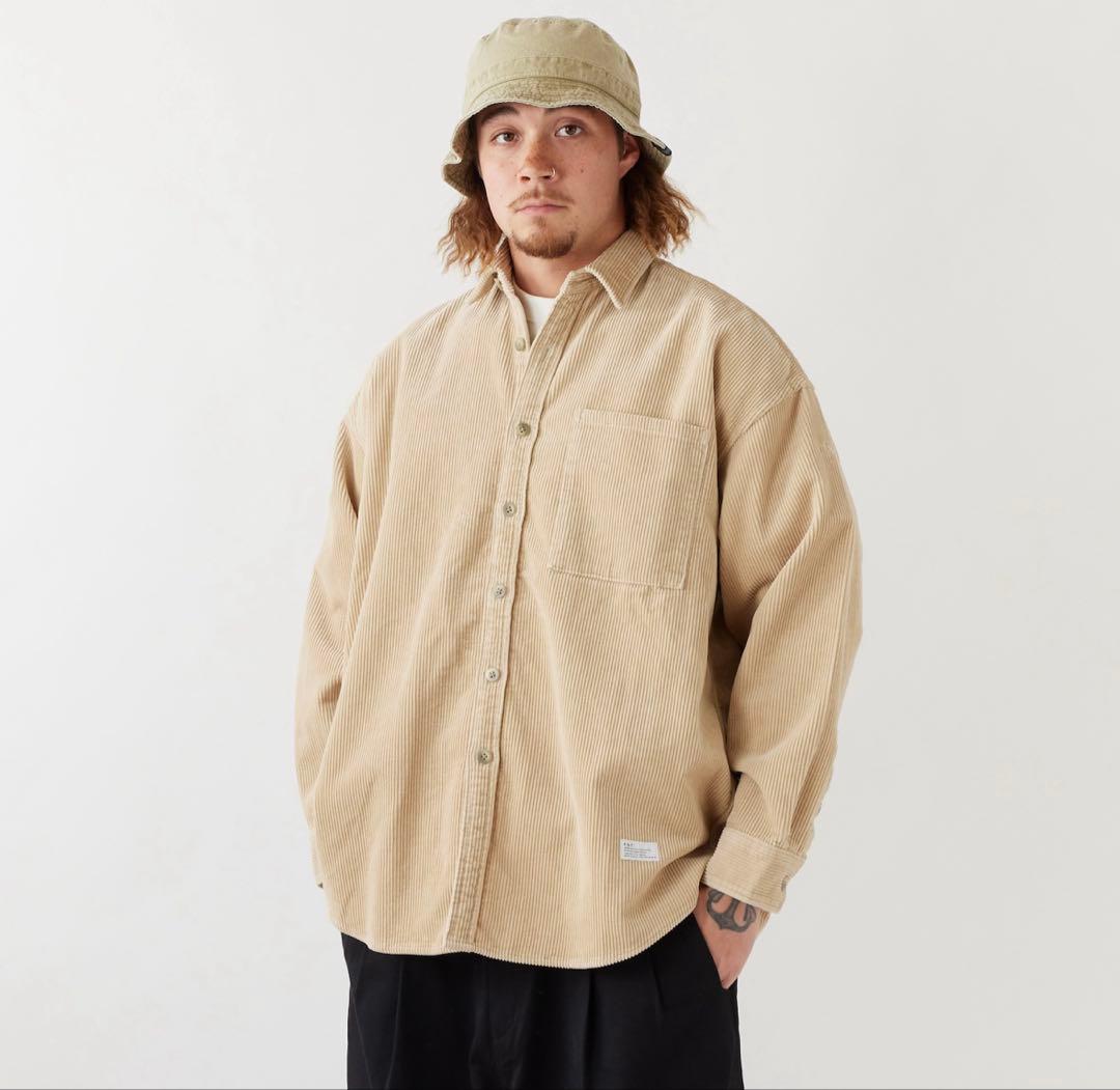 美品FAT BIGWALEベージュ コーデュロイ シャツ 左胸ポケット付き
