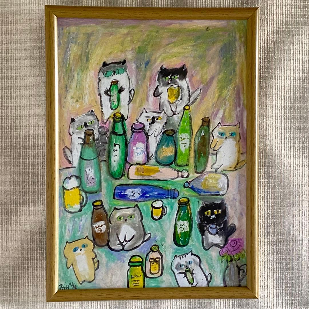 絵画。壁掛け絵原画手描き【楽しいビールパーティー】01