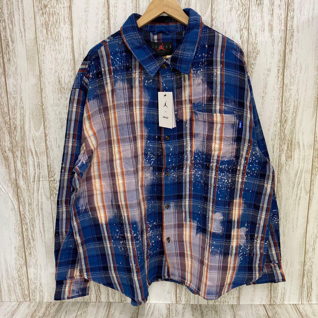 nm-1253) NIKE JORDAN AWAKE NY フランネルシャツ Air Jordan Men's x Awake NY Flannel Shirt in Blackened Blue