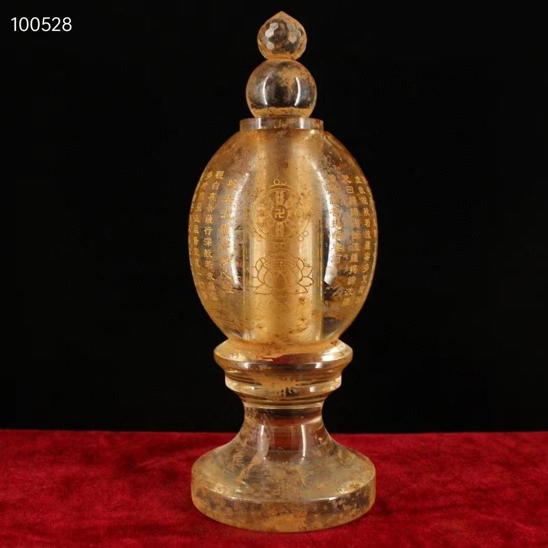 中国古美術・古水晶彫り描金般若心経舍利塔・金剛舍利子塔・極細工・仏舎利塔・仏陀