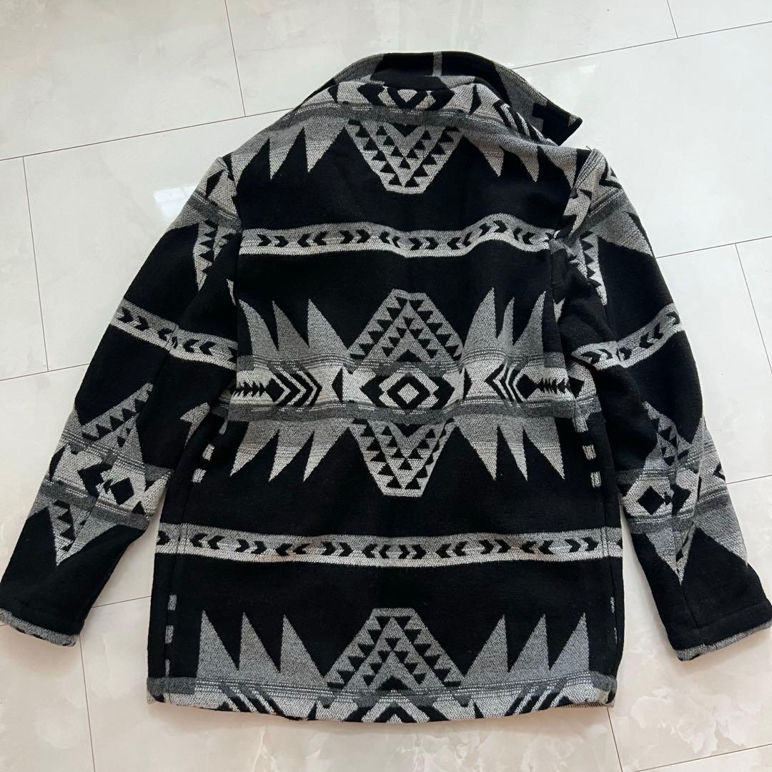 美品】ZARA ネイティブ柄 幾何学模様 総柄 ウールジャケット Lサイズ