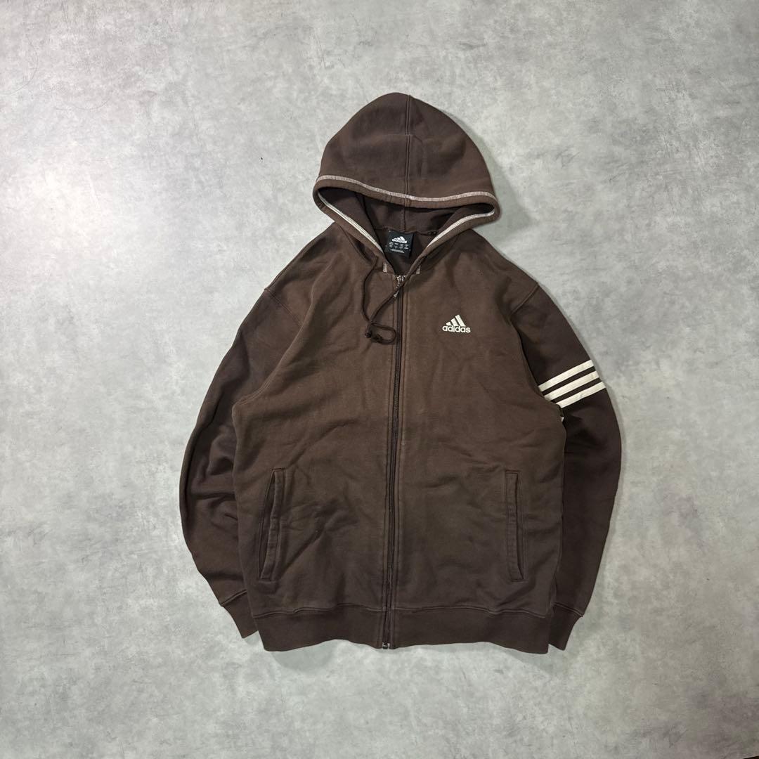 adidas 00s パーカー ジップアップ フーディ ブラウン L 茶色 刺繍