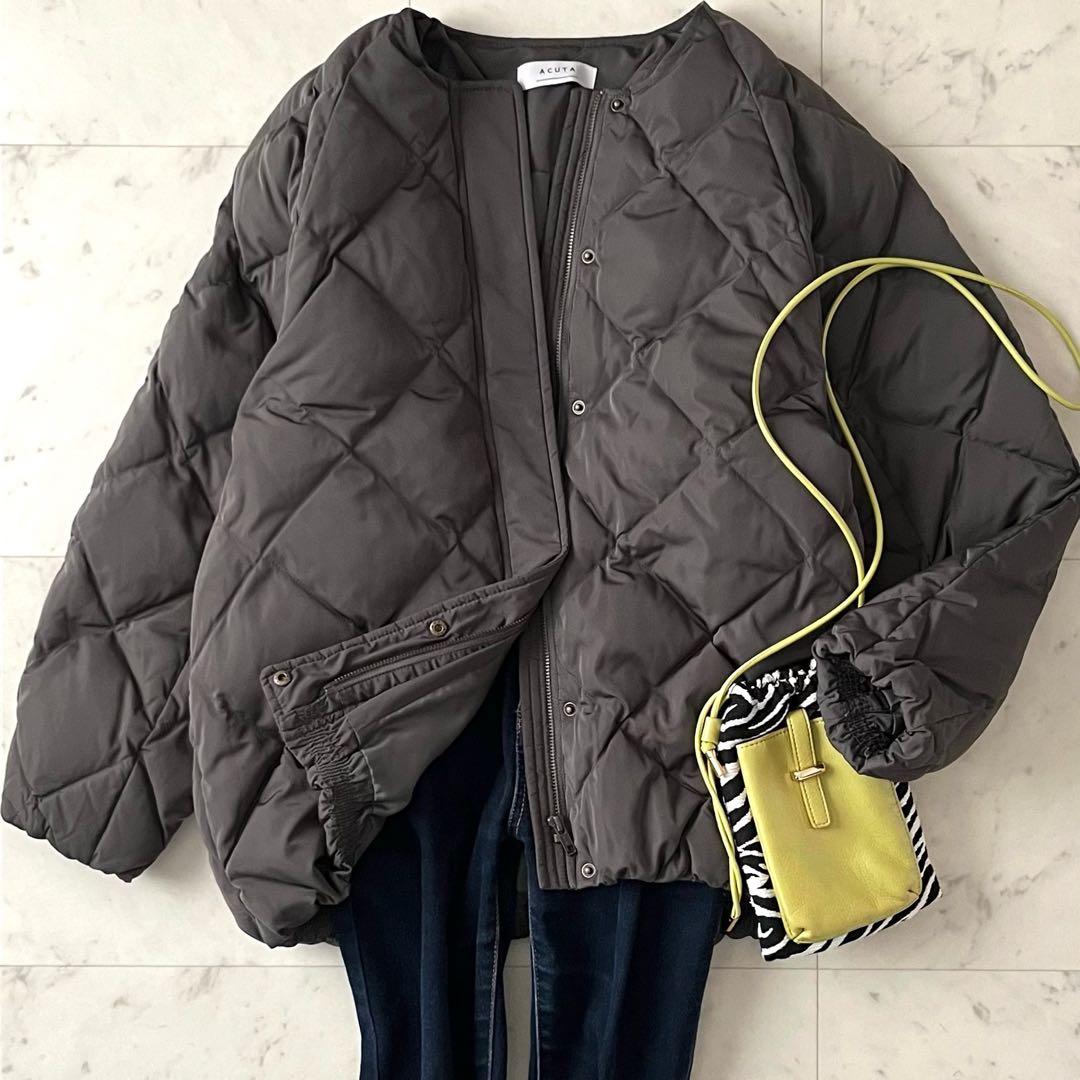 美品＊アーバンリサーチ コクーンキルティングダウン カーキグレー系 acuta