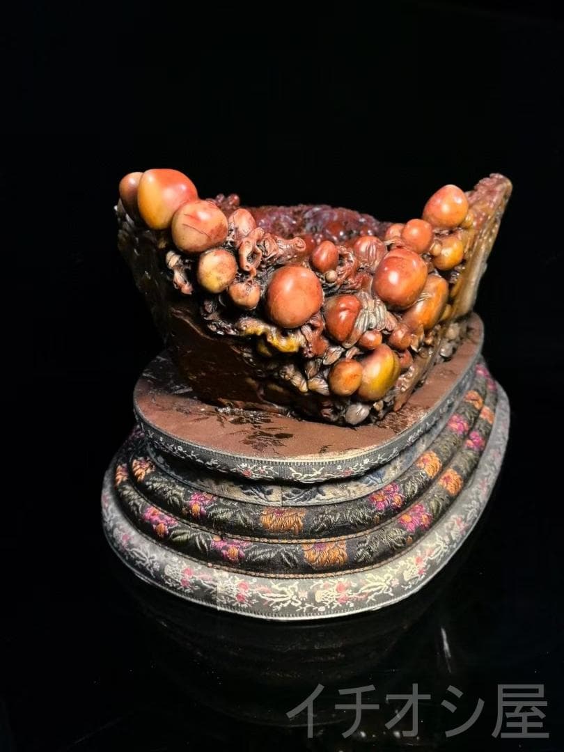 福寿双全・筆洗】印鑑・寿山石彫刻｜三彩田黄石｜書道｜牧甫作款｜文房