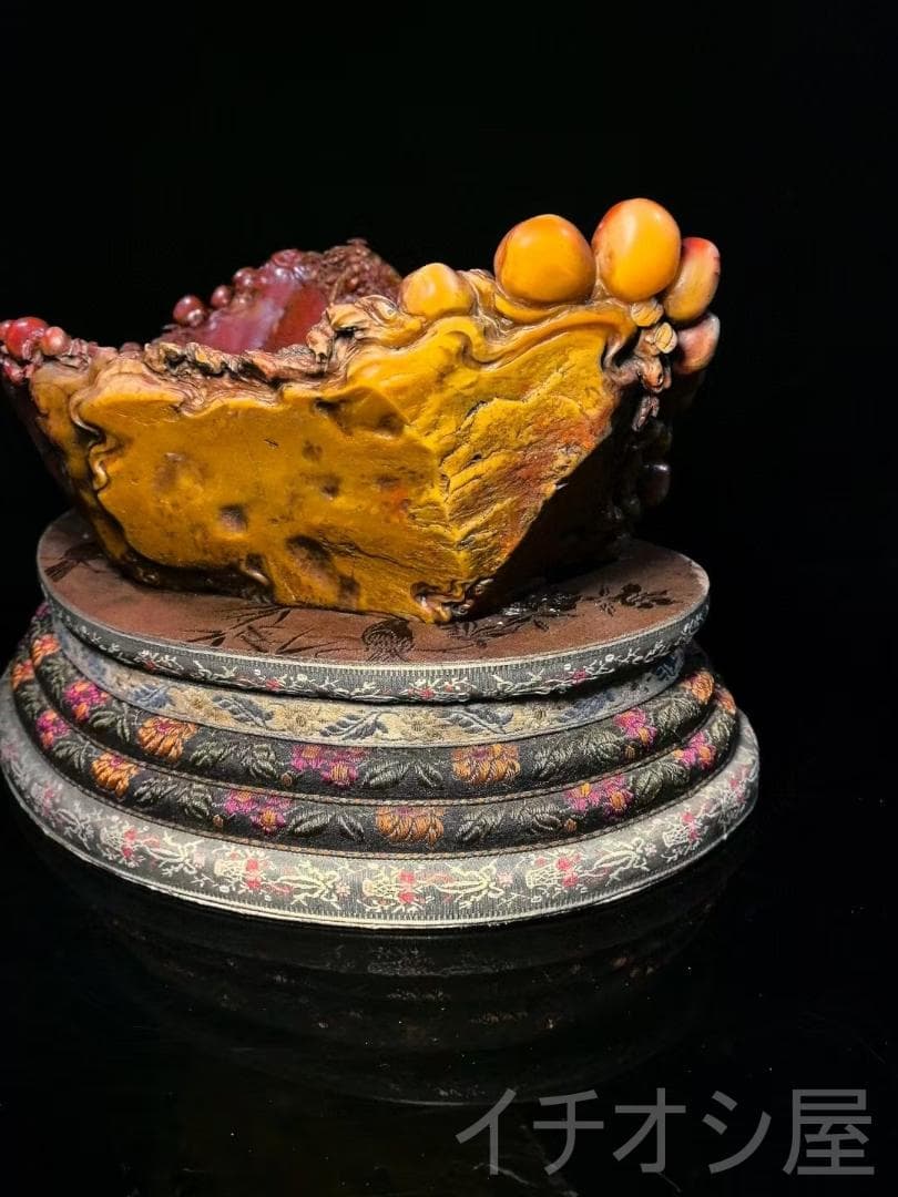 福寿双全・筆洗】印鑑・寿山石彫刻｜三彩田黄石｜書道｜牧甫作款｜文房