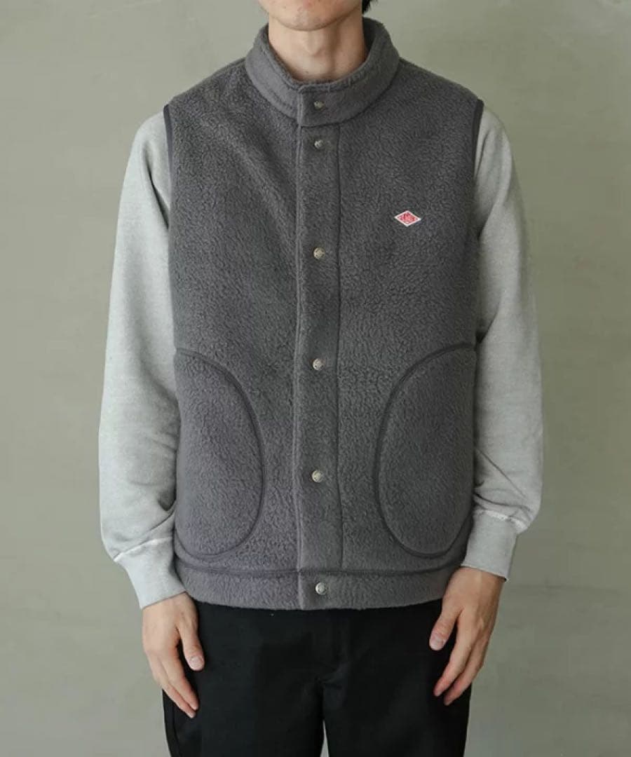 新品タグ付き DANTON ダブルフェイス ボア スタンドカラー ベスト グレー