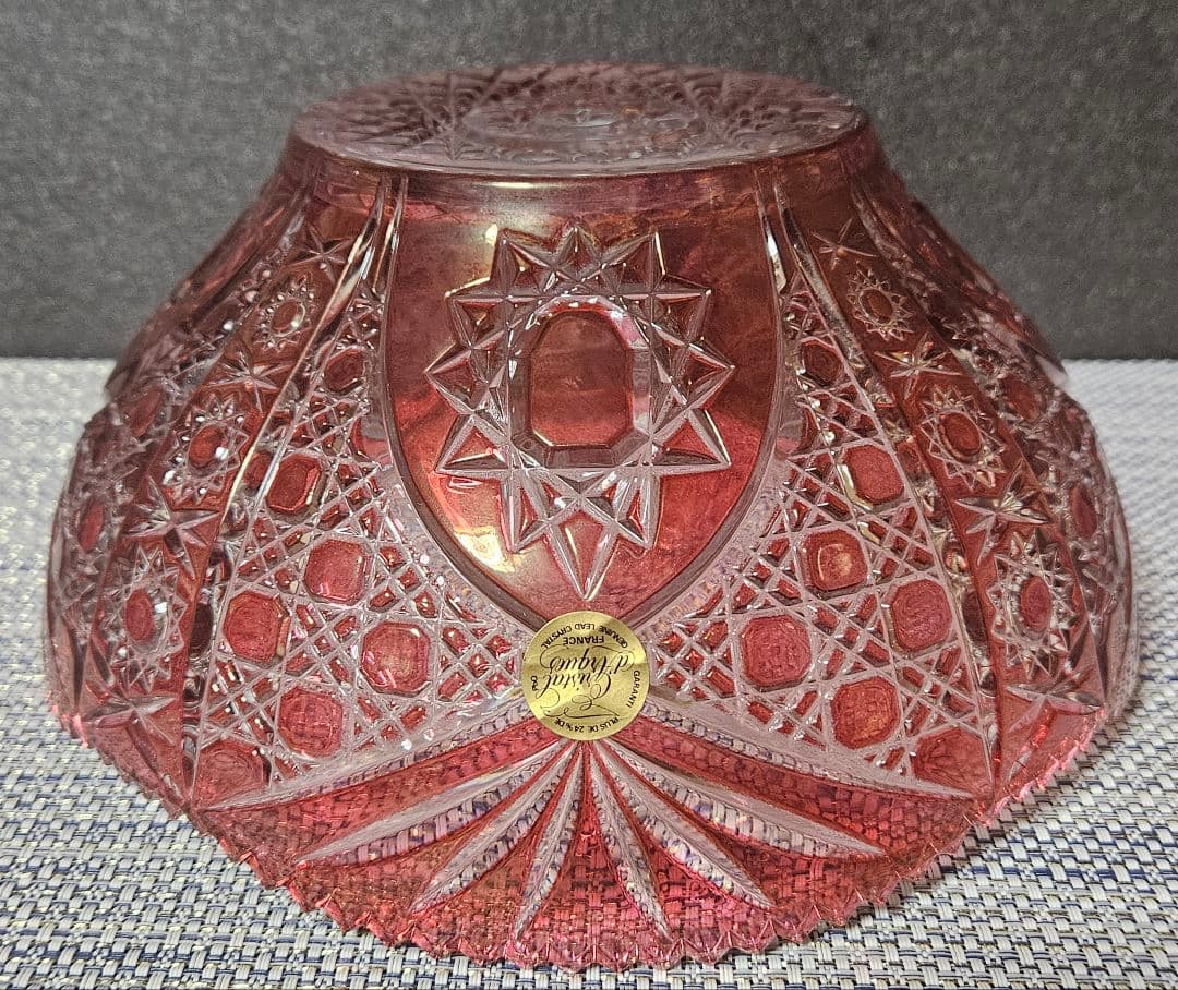 輸入品フランス製 赤被せ クリスタル カットガラスボール 切子ボール