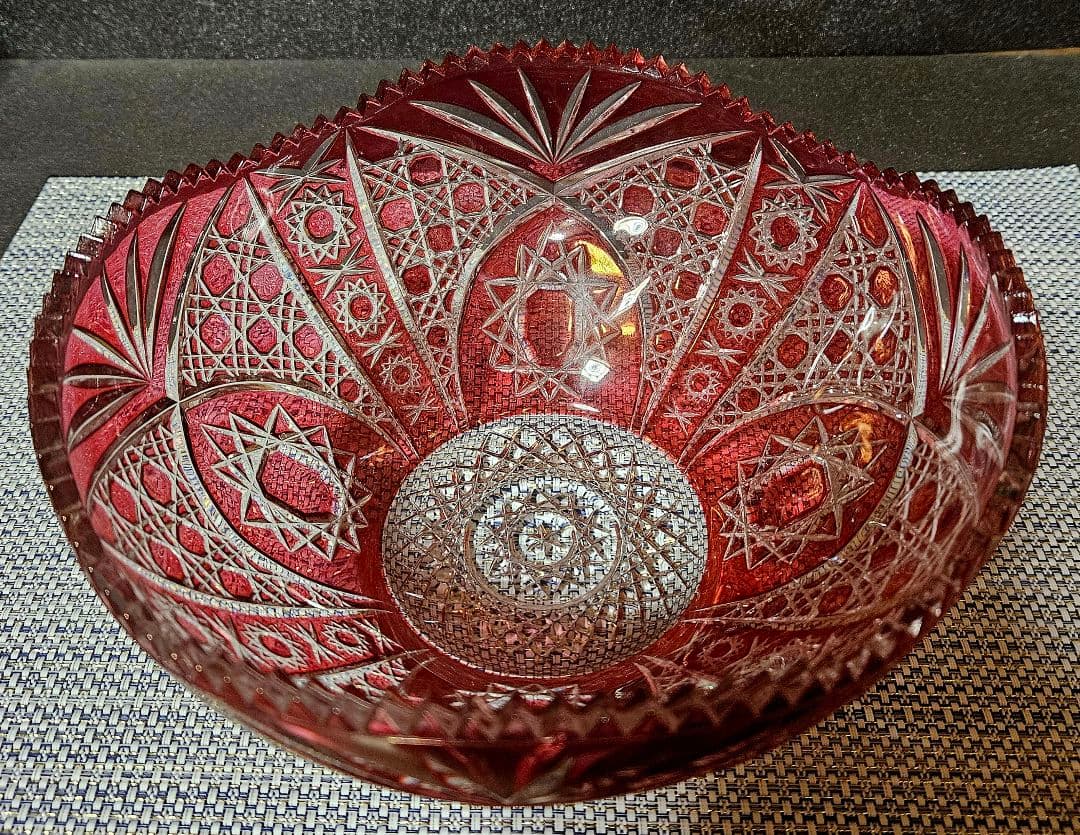 輸入品フランス製 赤被せ クリスタル カットガラスボール 切子ボール