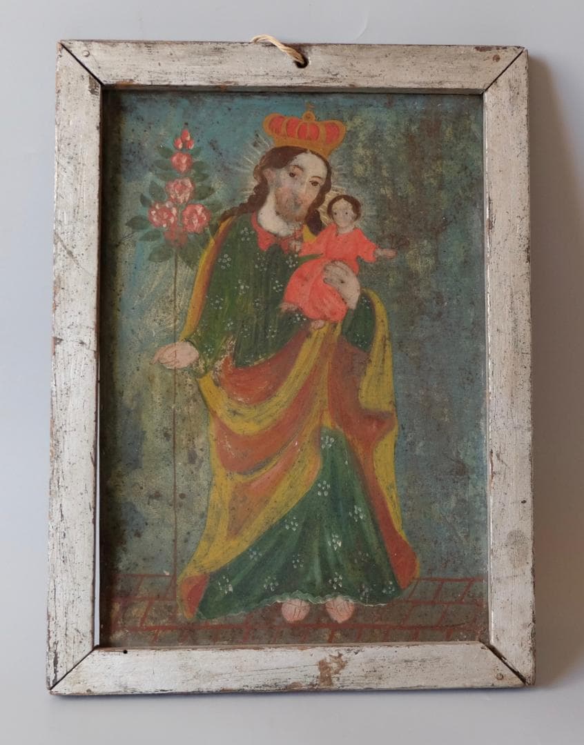 ☆メキシコのブリキに描かれたイコン ：幼子イエスを抱くサン・ホセ