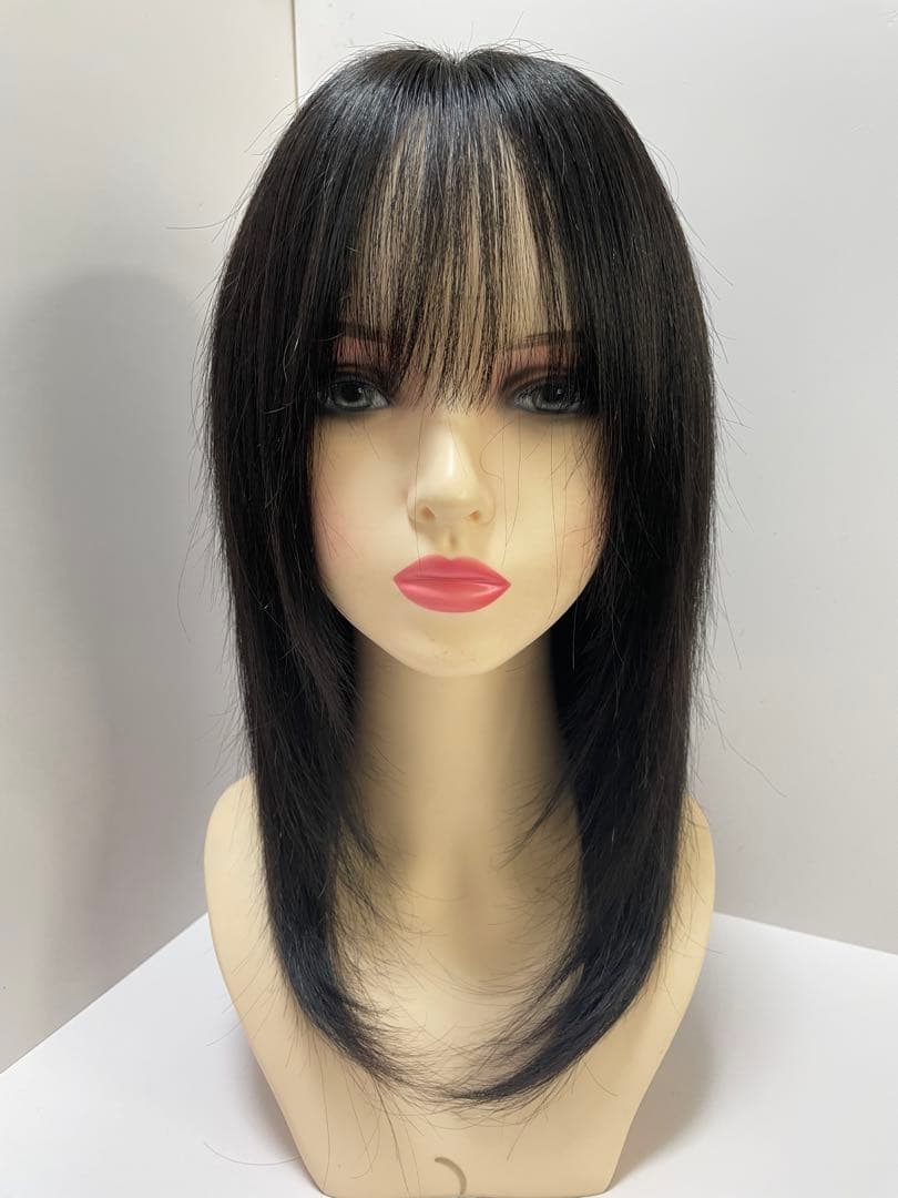 医療ウィッグフルウィッグ人毛100%鎖骨ミディアムロングストレートナ　ブラック