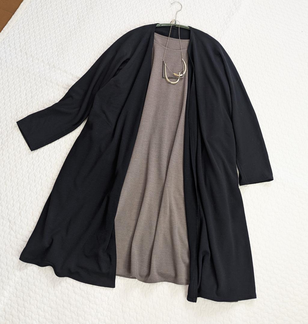ヨーガンレール☆シルクウールスムース☆ゆったりロング羽織JK☆漆黒☆美品です
