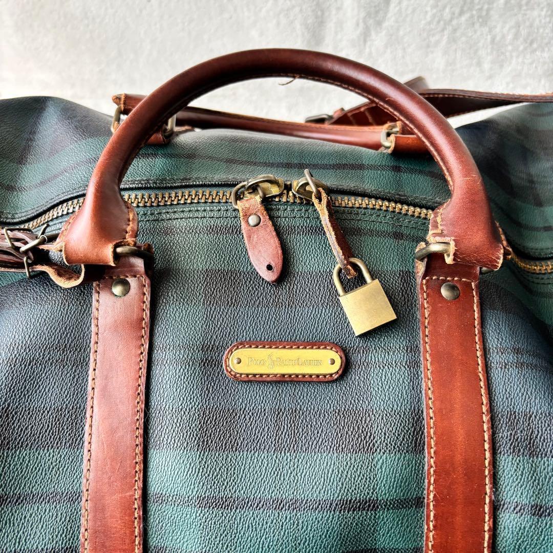 ポロラルフローレン ヴィンテージ ボストンバッグ 緑 PVCレザー 2WAY