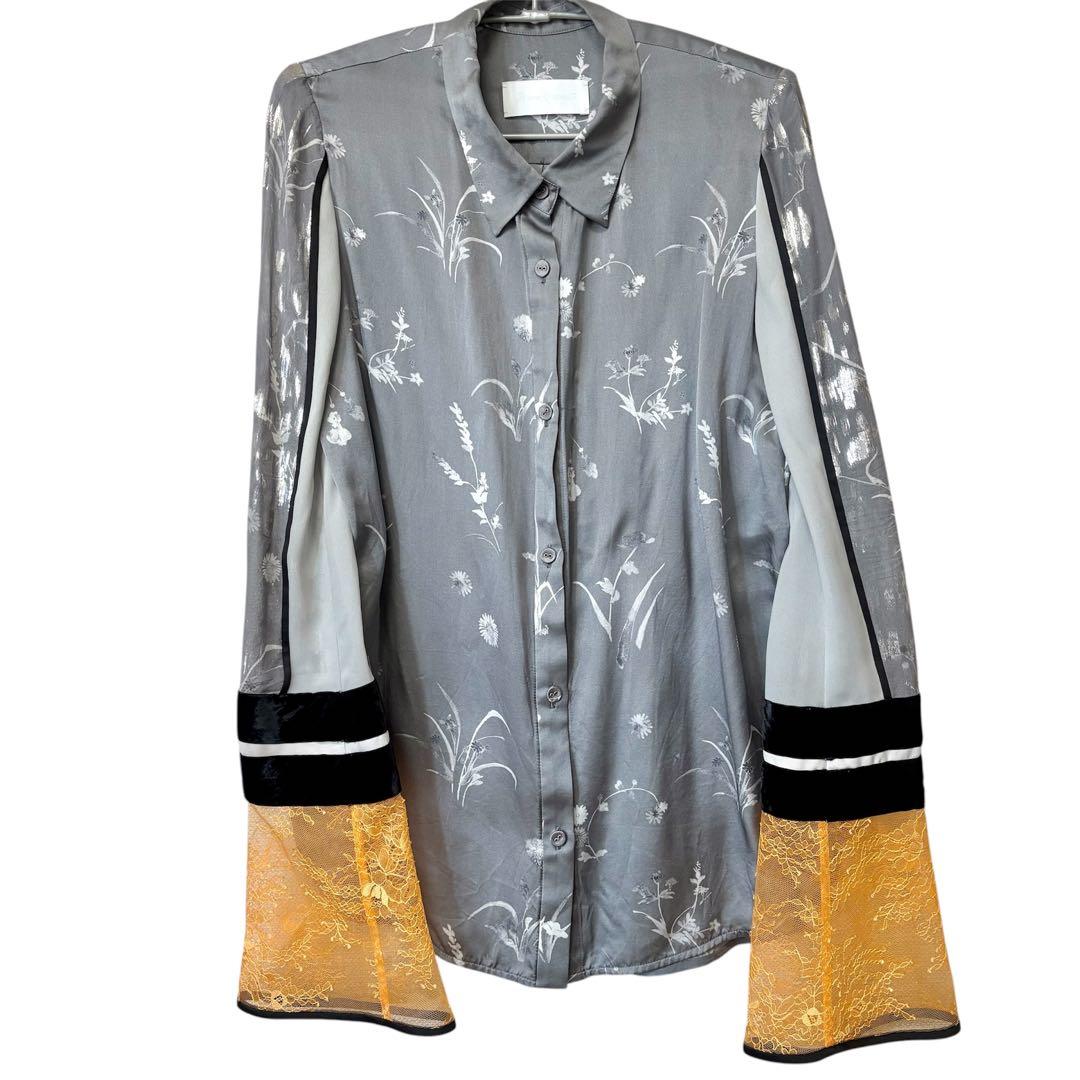 最終値下　19aw Silk Lame Print Sleeves Shirt
