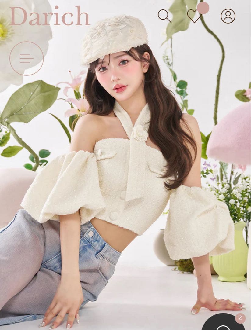 ダーリッチ ホルターネックオフショルツイードトップス white ダーリッチ Darich ホルターネックオフショルツイードトップス