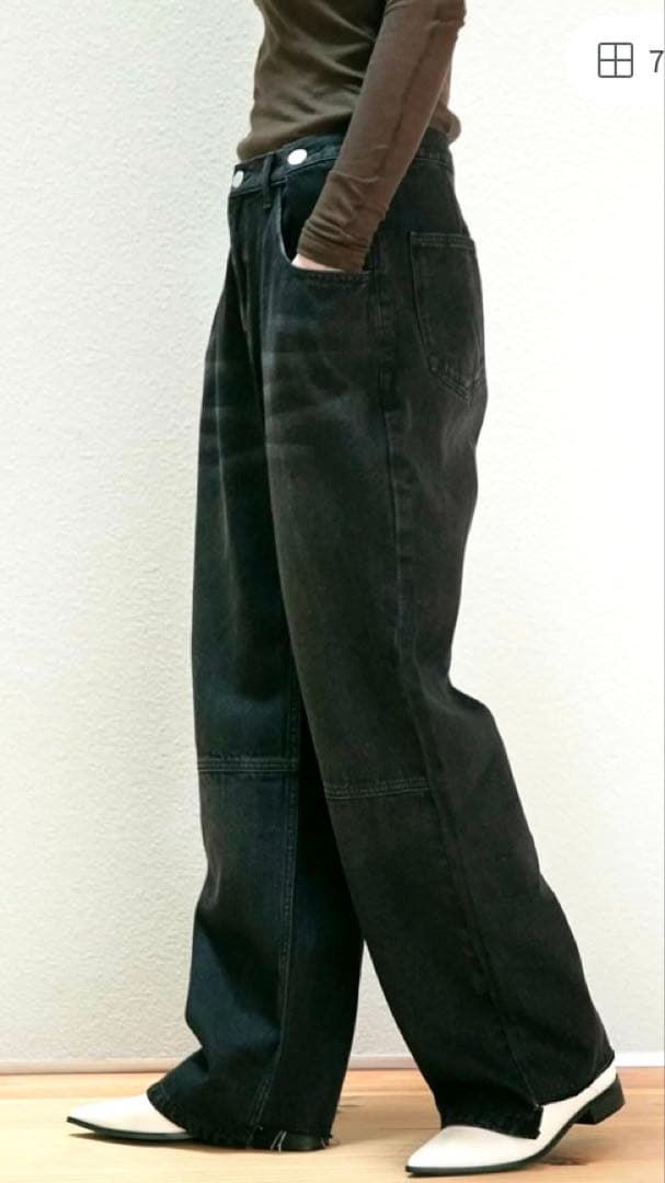 新品YENN タック ベルト デザイン 40 イエン ブラック デニムパンツ