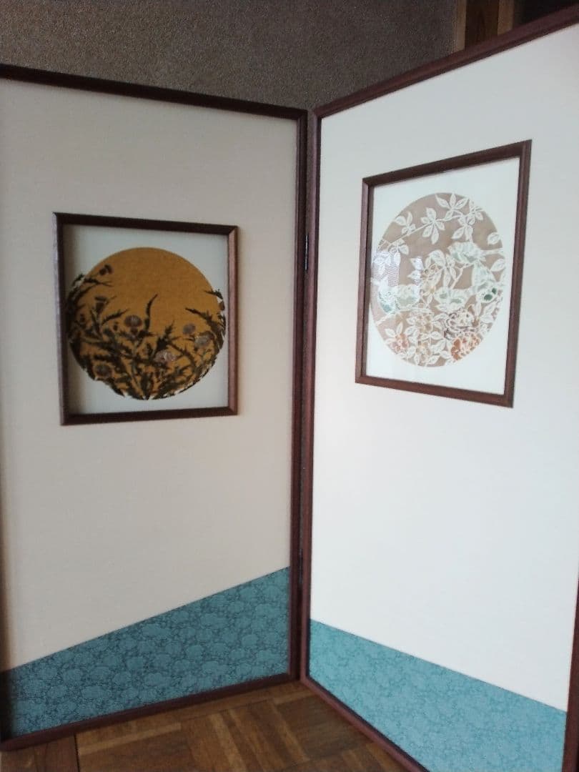 和風 鳥と植物の屏風