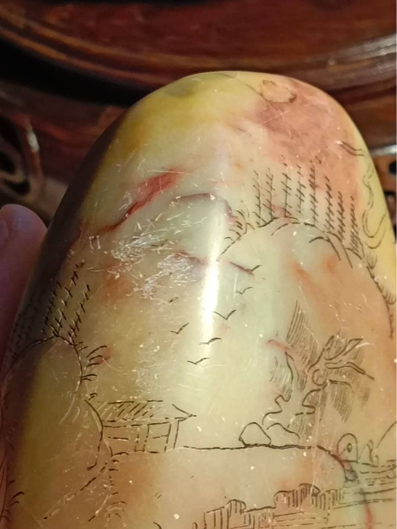 田黄石寿山石印章、天然石 彫刻 、清道光二年王作、449gサイズ約8×7