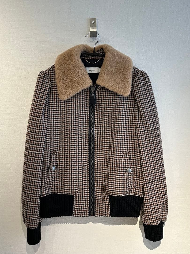 COACH チェック柄 ボア付き ジャケット 楽天市場】チェック柄 コート ボア ブルゾン アウター ジャケット