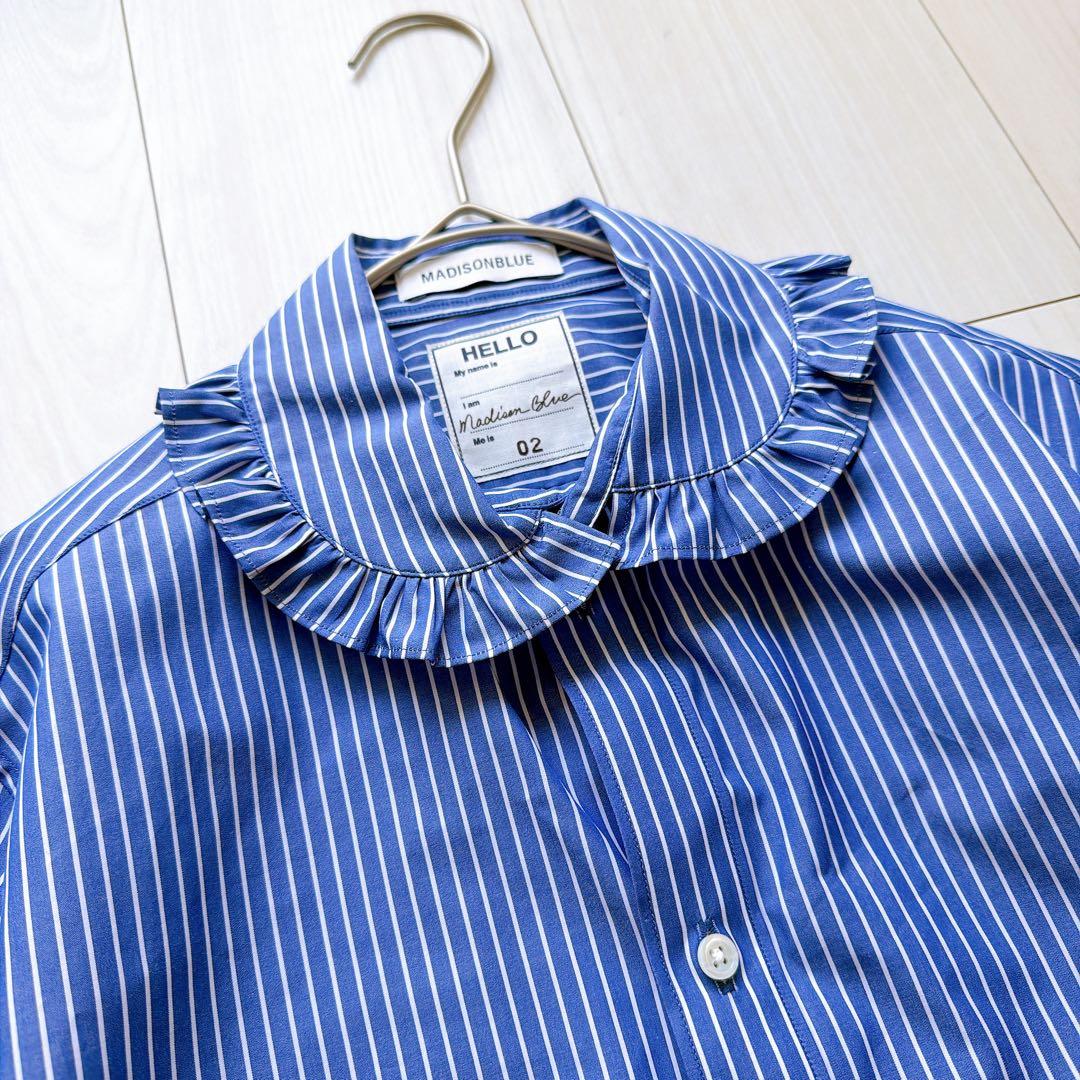 完売品✨マディソンブルー フリルカラー ラウンドカラー ストライプ M