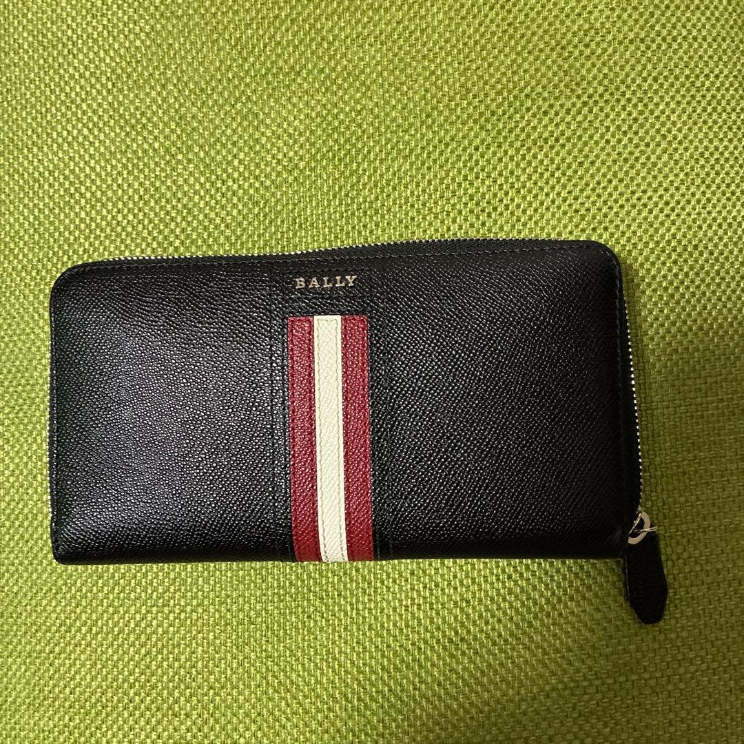 BALLY 長財布 黒/赤/白 ストライプ