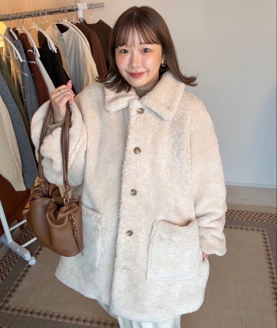 新品未使用美品 OLUN ルーズ2wayボアコート/アイボリー/M きりまる