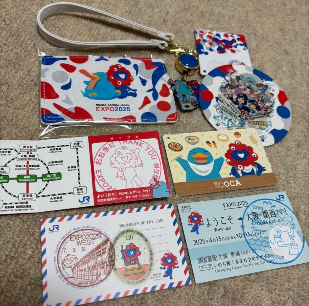万博　記念ICOCA カード　合皮パスケース　記念切手　ミャクミャク　5点セット