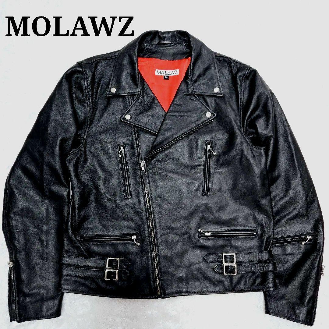 限定値下☆希少5L✨ MOLAWZ 本革 水牛革 ダブルライダース 大きいサイズ Mo-Laws 水牛革 ダブルライダースジャケット UKタイプ メンズ ブラック