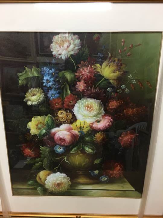 花の絵  油絵   油絵マット付きマット白色