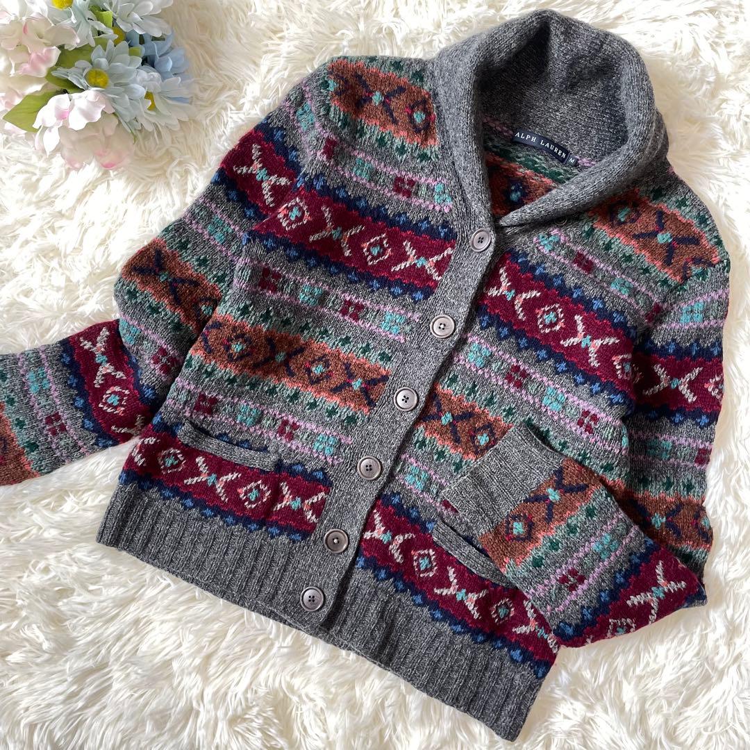 ラルフローレン カシミヤ混 ウール フェアアイル柄 ニット カーディガン M