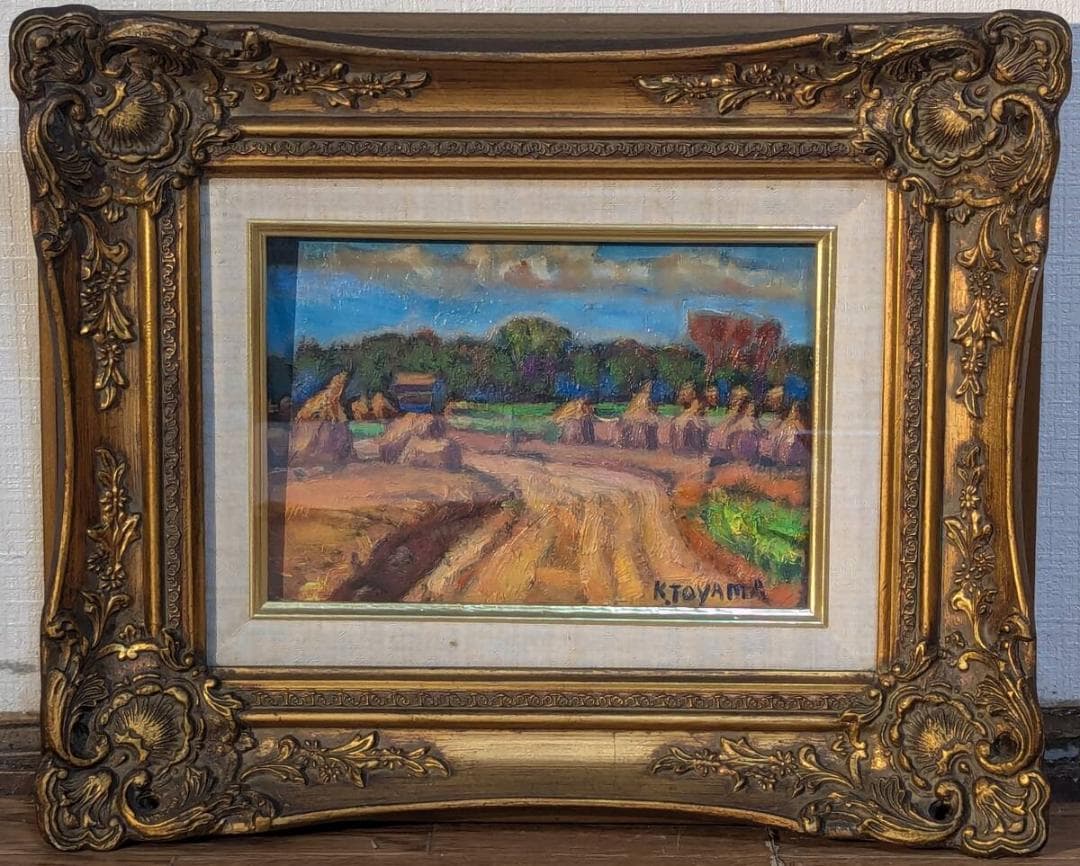 【真作】絵画　油彩SM（板絵）　田園風景　温もりあふれる郷愁の風景　V192