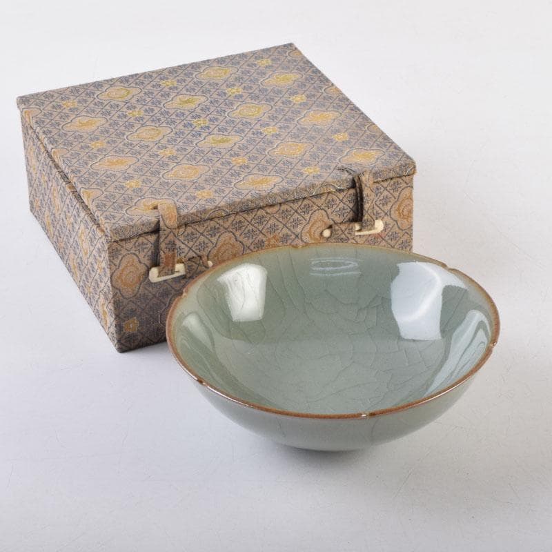 中国　哥窯　青磁　金糸鉄線　氷裂文　輪花皿　C　8994