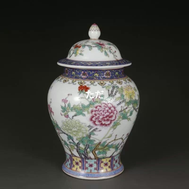乾隆粉彩国色牡丹紋将軍缶 茶筒 景徳鎮 陶磁器 装飾品 現代工芸品 美術品 置物