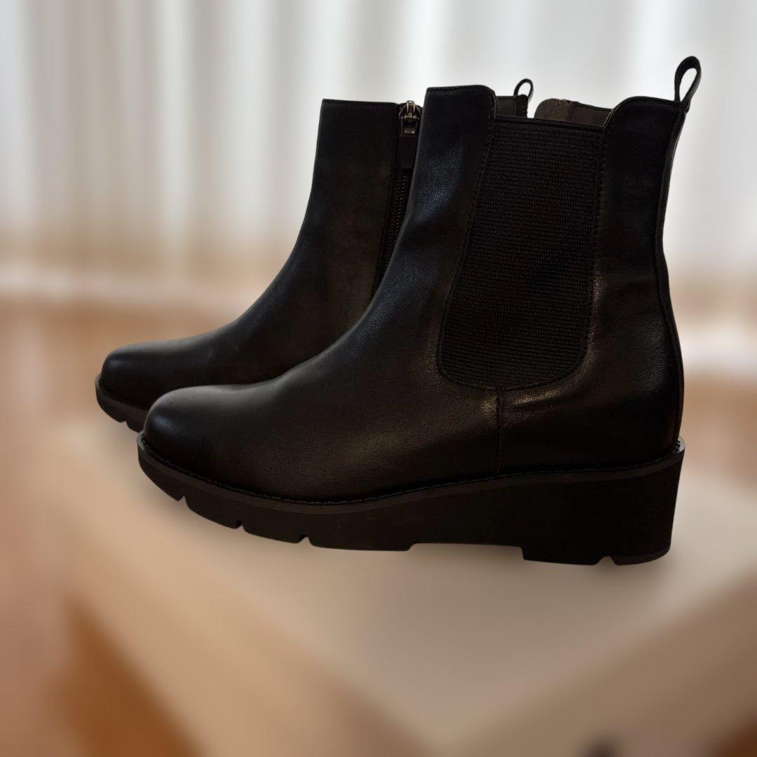 BeauFort 4109 ブラック23.0cm サイドゴアショートブーツ極美品