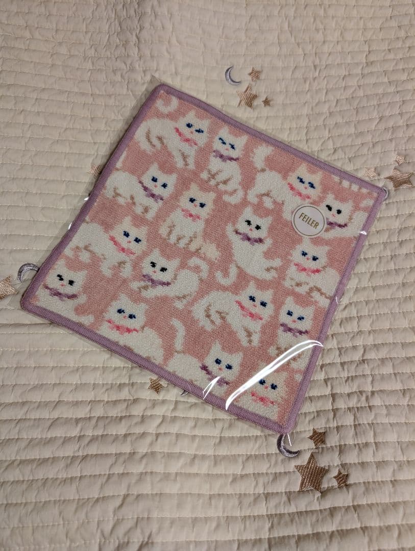 新品・未開封】フェイラー モフモフネコチャン ハンカチ ペールピンク