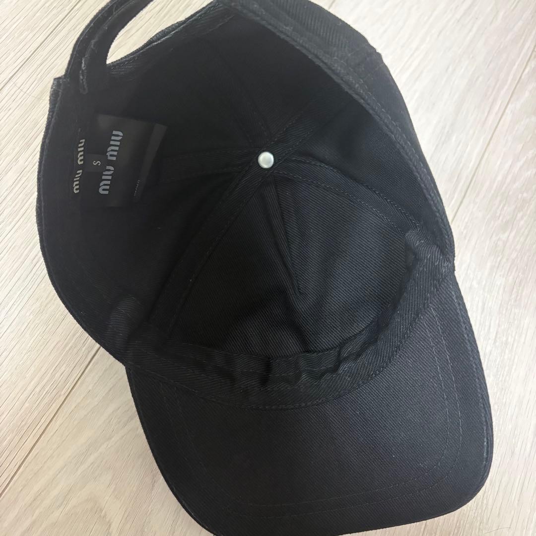 miumiu ドリル ベースボールキャップ ミューミュー 黒 s キャップ 帽子