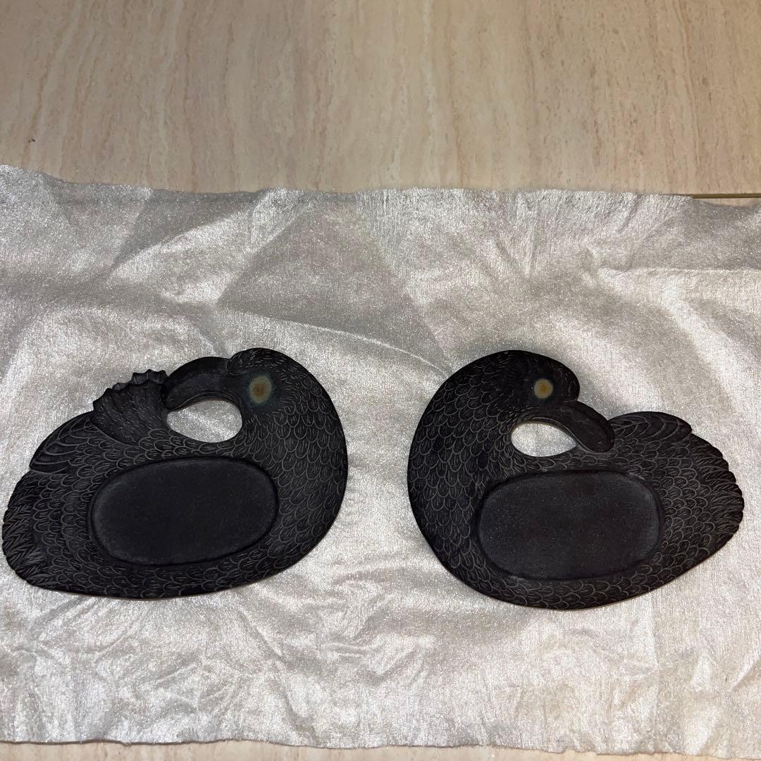 珍品　石眼　石硯　ミニ硯　鳩　２対　レア　時代物　唯一無二