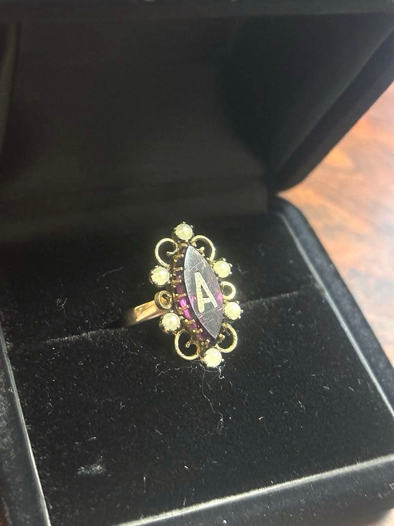 フランス アンティーク リング 指輪 ガラス パール パープル 鑑別書付き 指輪 リング アンティーク アンティークジュエリー