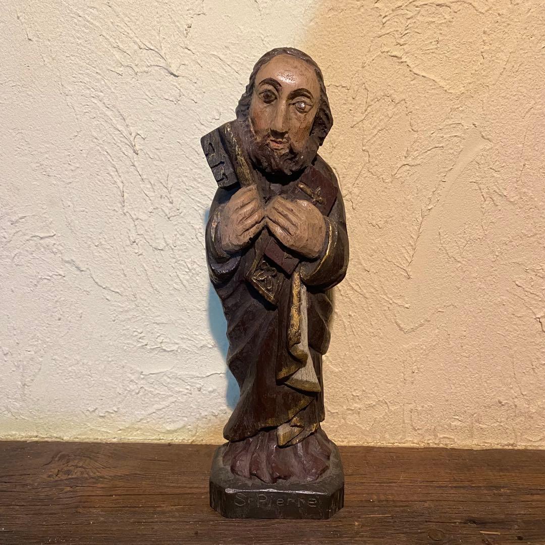 聖ペテロ（サン・ピエトロ）のアンティークの木製彫刻