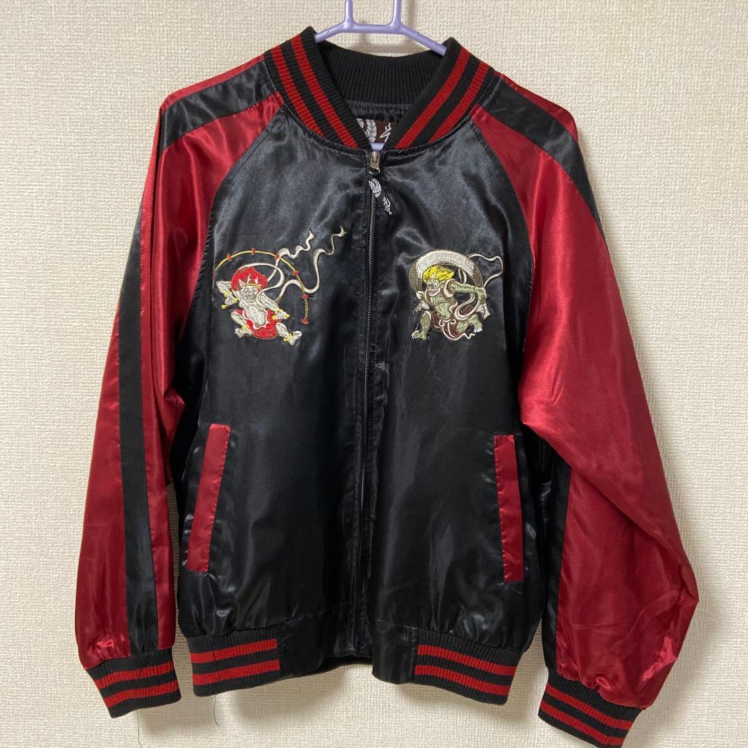 刺繍デザイン スカジャン 黒/赤 - メルカリ