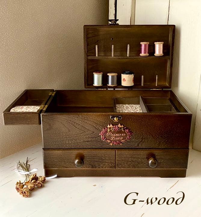 Gwood ローズモチーフ ソーイングボックス 木製裁縫箱 収納 木箱