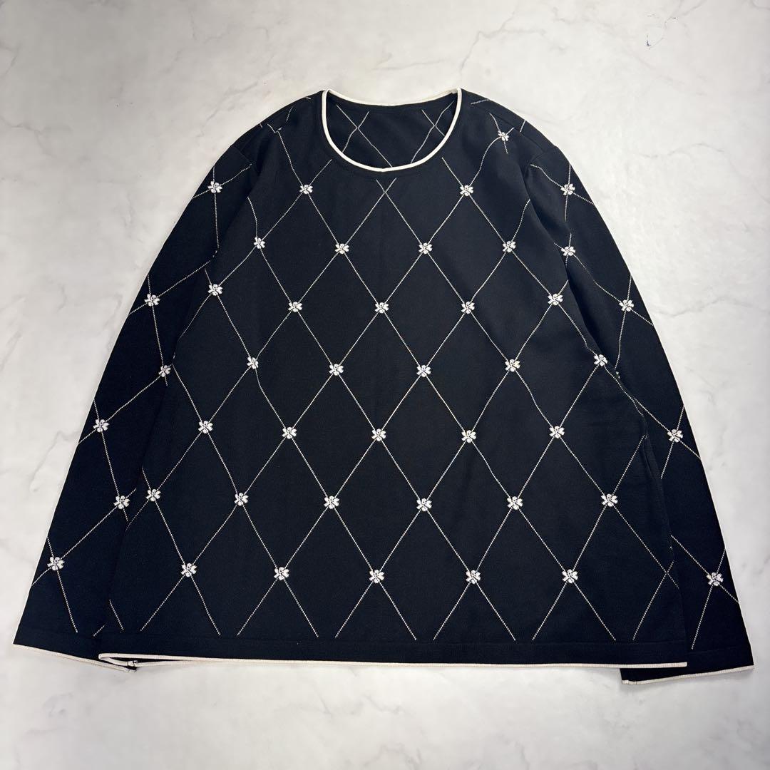 【現行 未使用級 3XL✨】レリアン ミニフラワーニットプルオーバー 黒 花柄ジャカードニットプルオーバー - ベルーナ【公式】