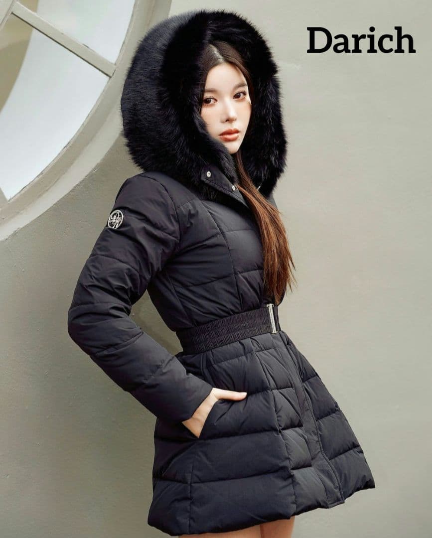 美品☆Darich レディミディダウンコート ベルト フード フェイクファー