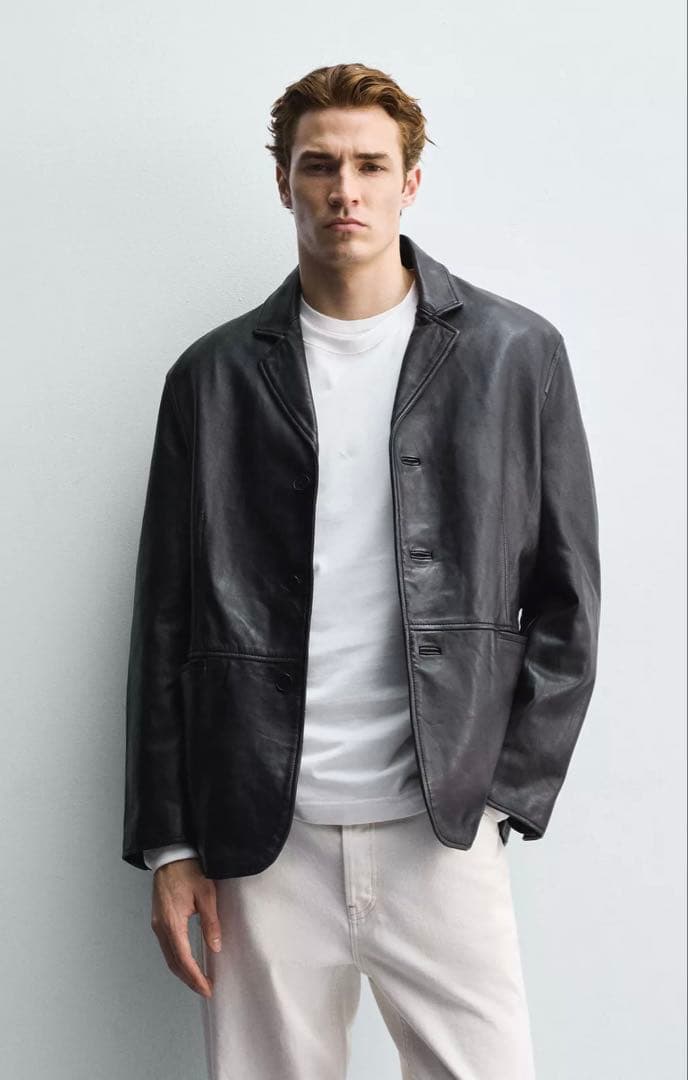 アルクア様今期完売ZARAレザーリラックスフィットブレザージャケット羊革製ザラM