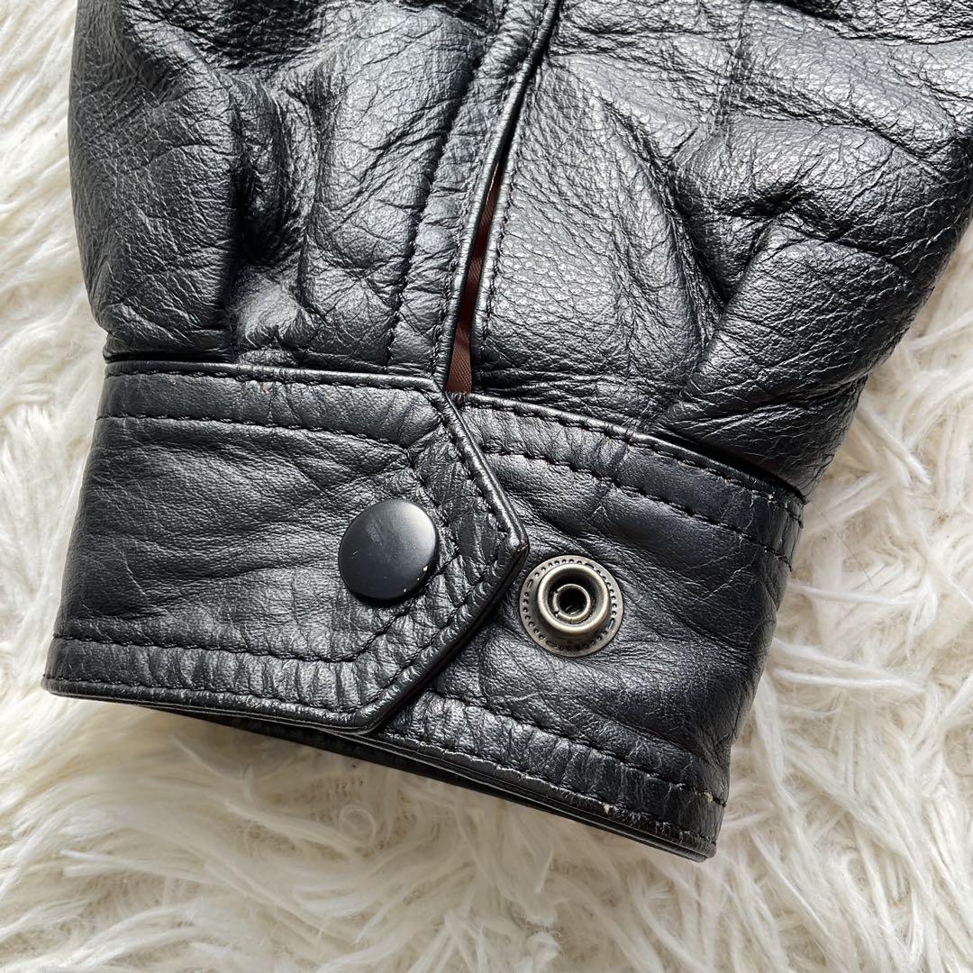 90's✨サントリー BOSS レザージャケット 牛革 ワッペン L ブラック