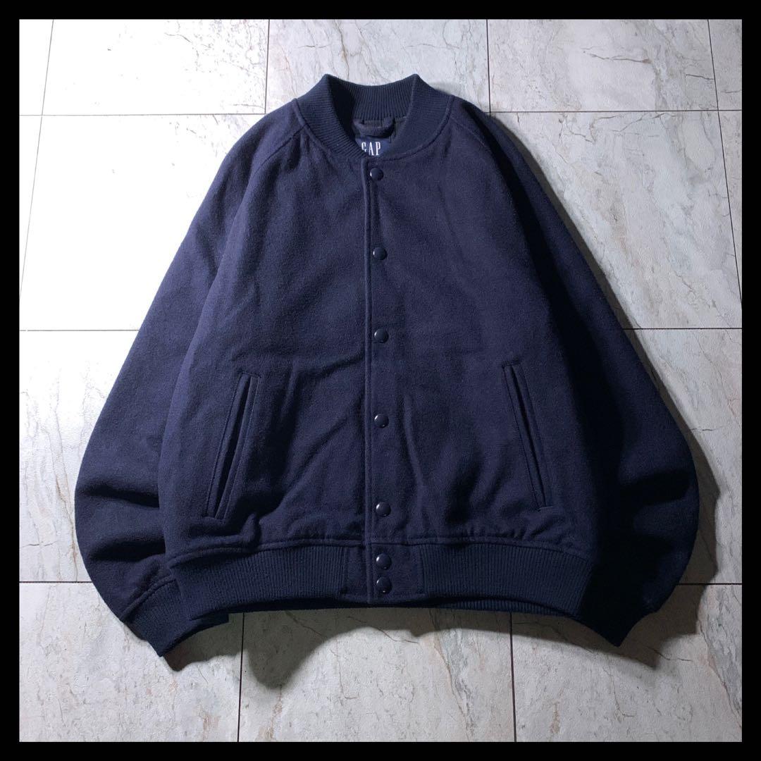 00s〜 OLD GAP メルトンウール 短丈 スタジャン ネイビー 無地 M