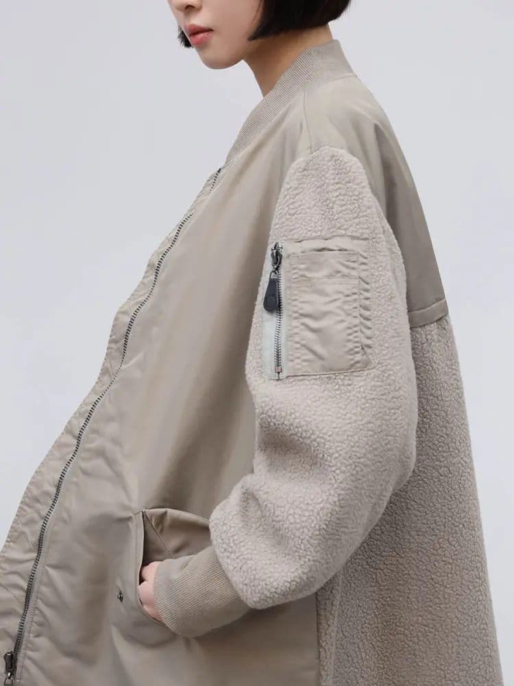 りーちゃん様 異素材ドッキングミリタリーロングコート ベージュ ヤマダヤ